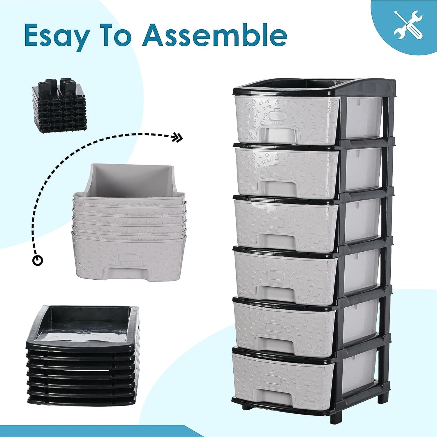 6-Layer Heavy-Duty Plastic Drawer Organizer Cabinet with Stone Texture Drawers 6-Layer Heavy-Duty Plastic Drawer Organizer Cabinet with Stone Texture Drawers